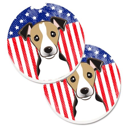 Carolines Treasures American Flag and Jack Russell Terrier Set of 2 Cup Holder Car Coaster BB2191CARC